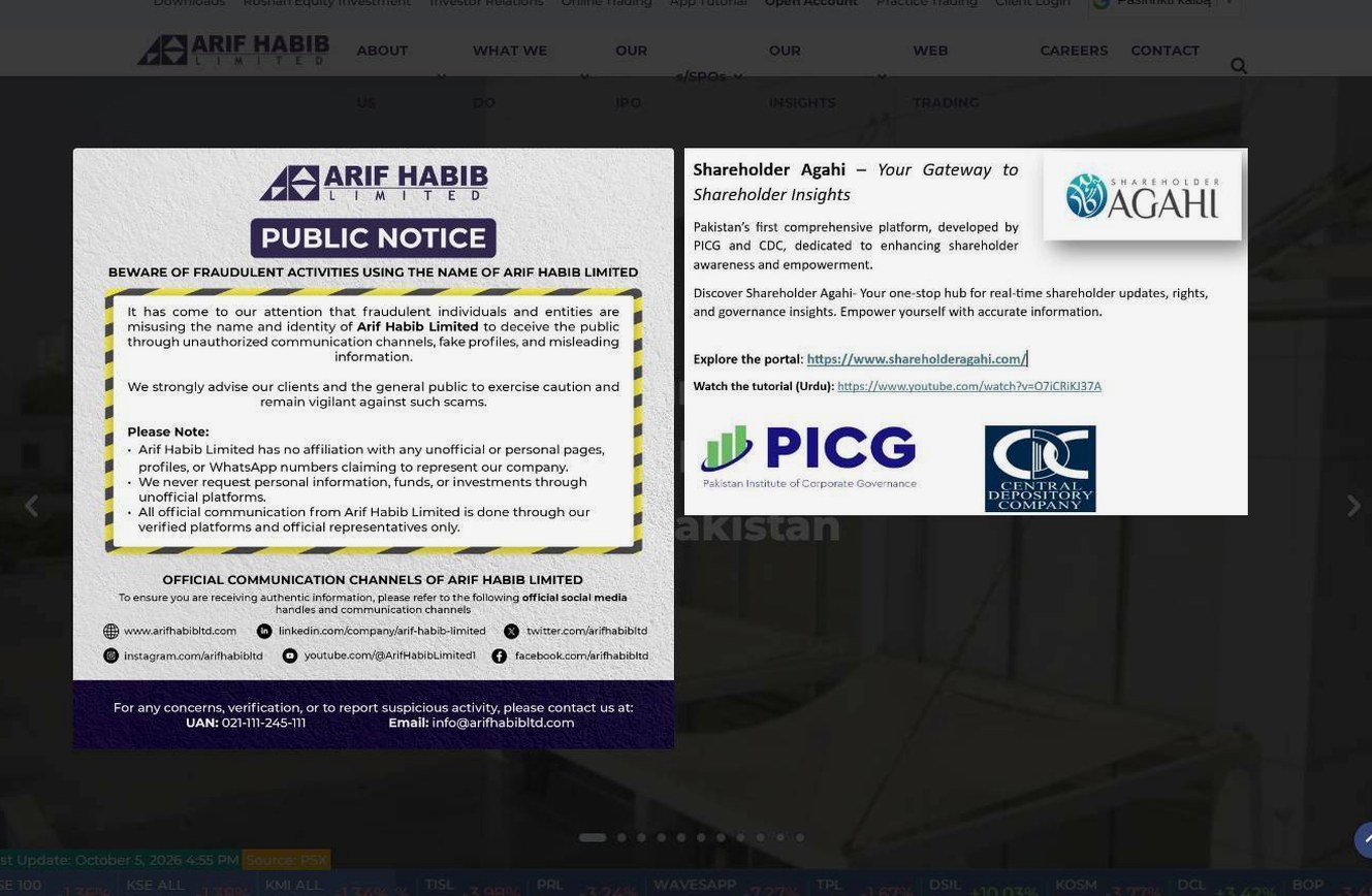 Screenshot of the Arif Habib Limited website