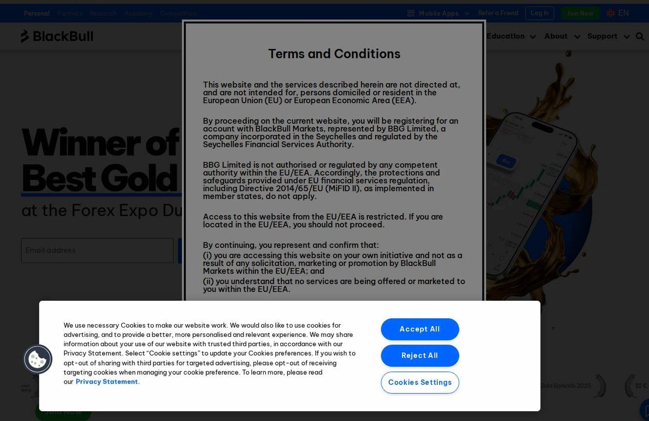 Screenshot of the BlackBull Markets website