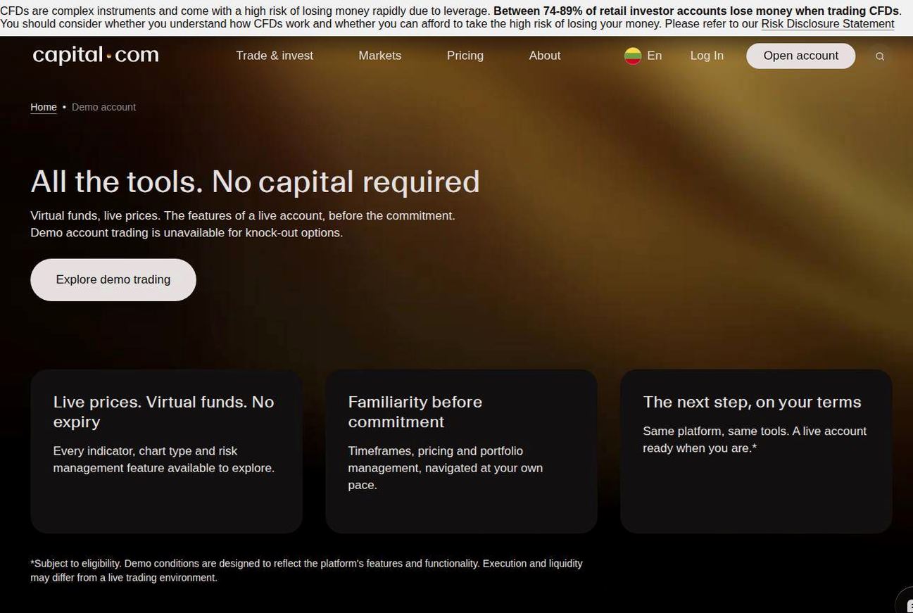 The platform page on the Capital.com website
