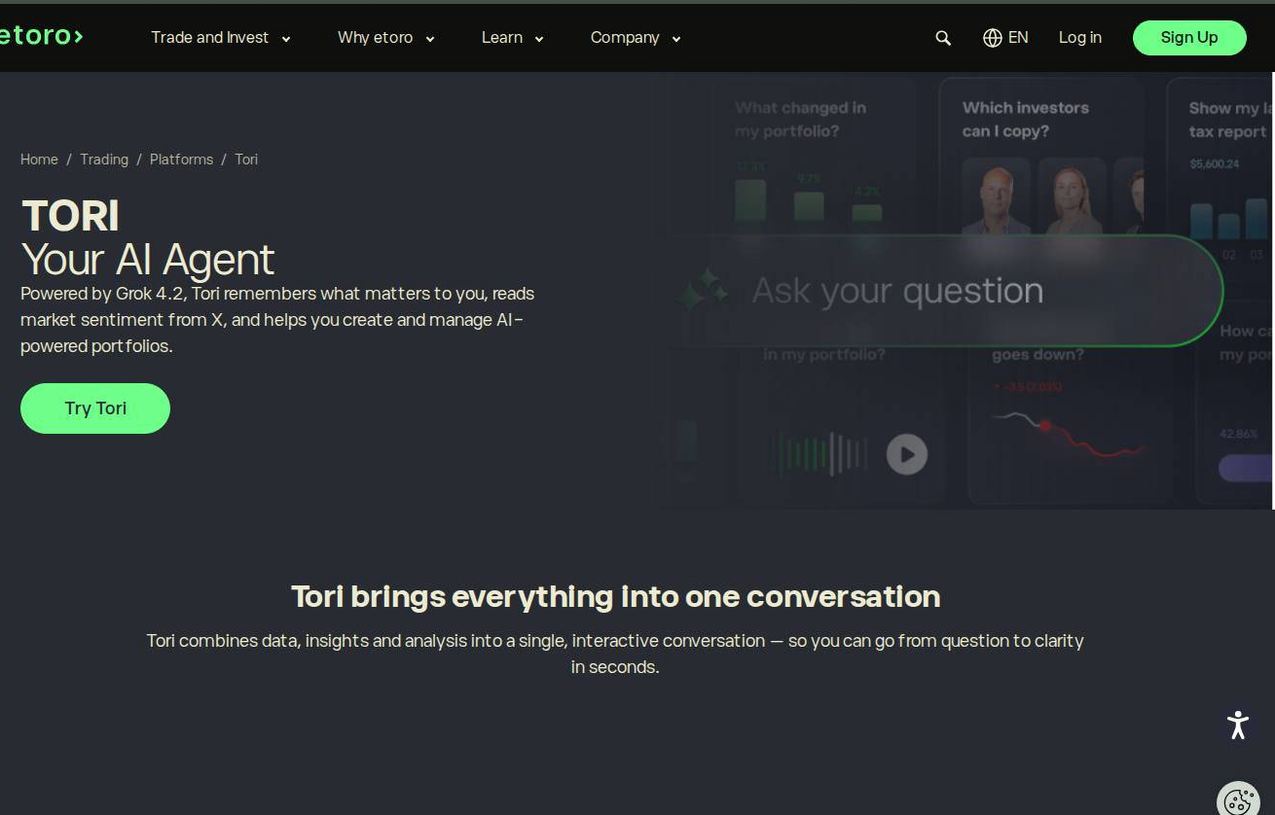 The platform page on the eToro website