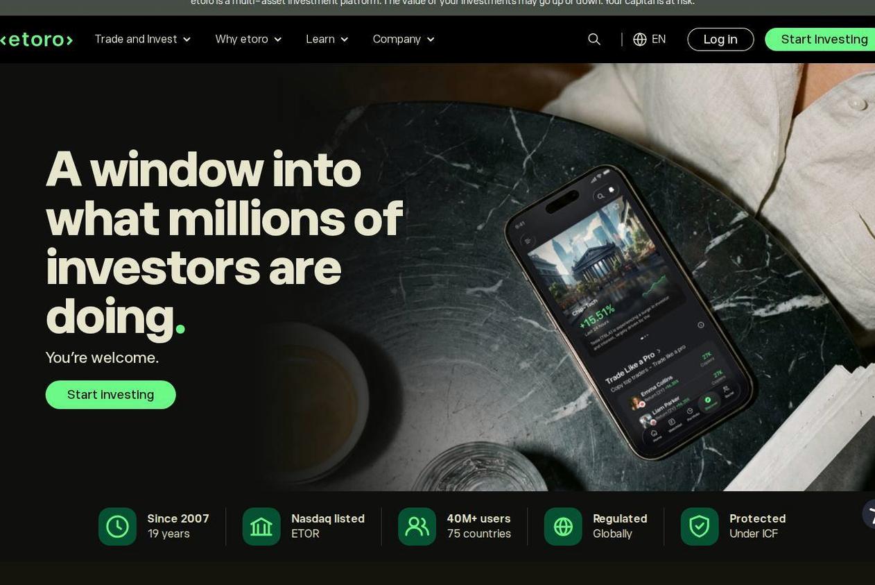 Screenshot of the eToro website
