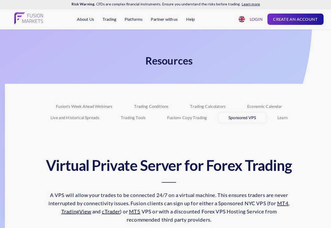 The platform page on the Fusion Markets website