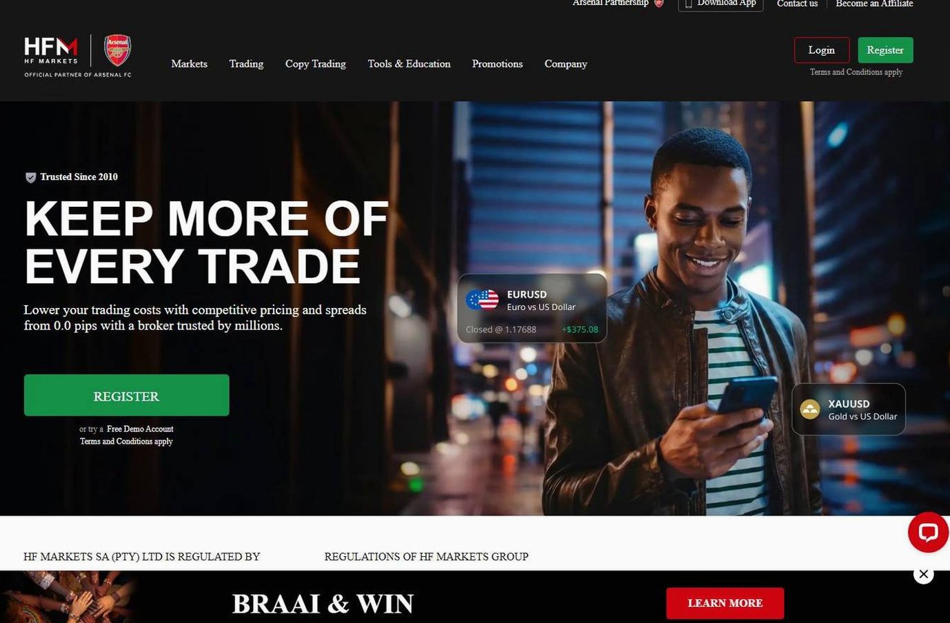 Screenshot of the HFM website