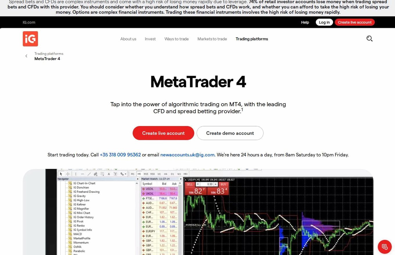 The platform page on the IG Markets website