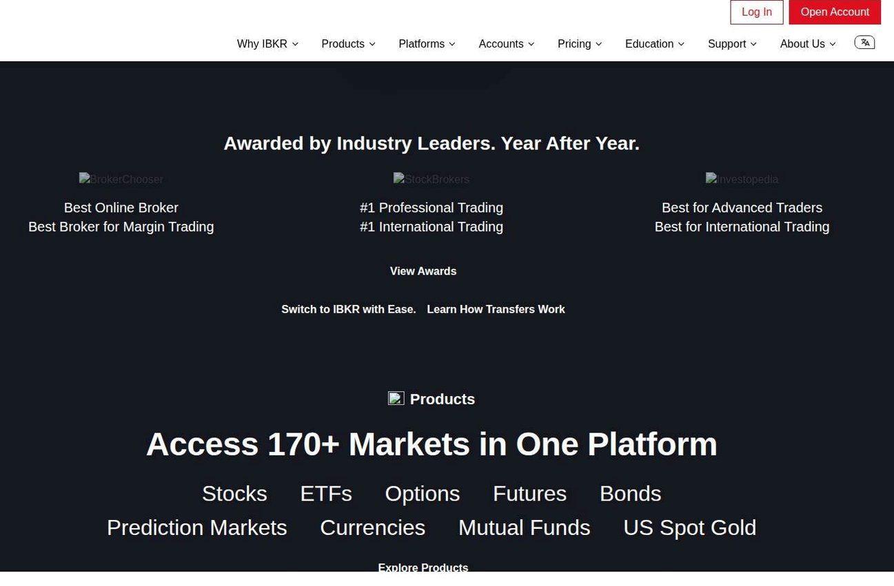 Screenshot of the Interactive Brokers website