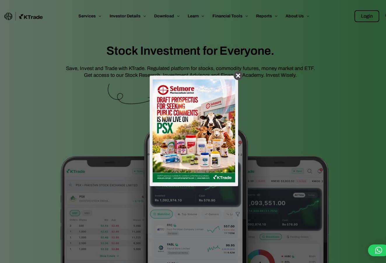 Screenshot of the KTrade website