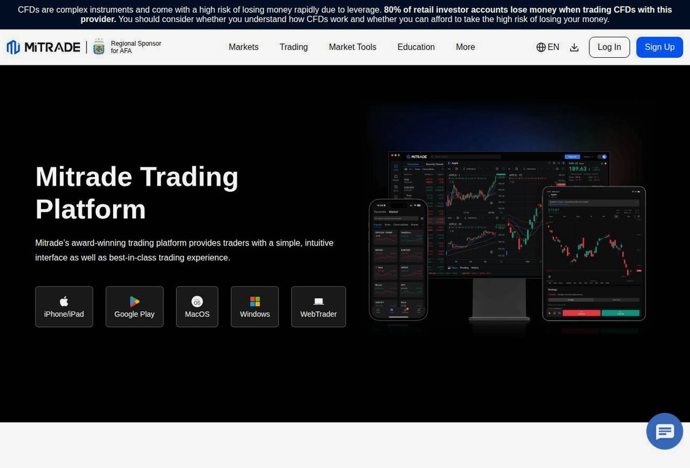 The platform page on the Mitrade website