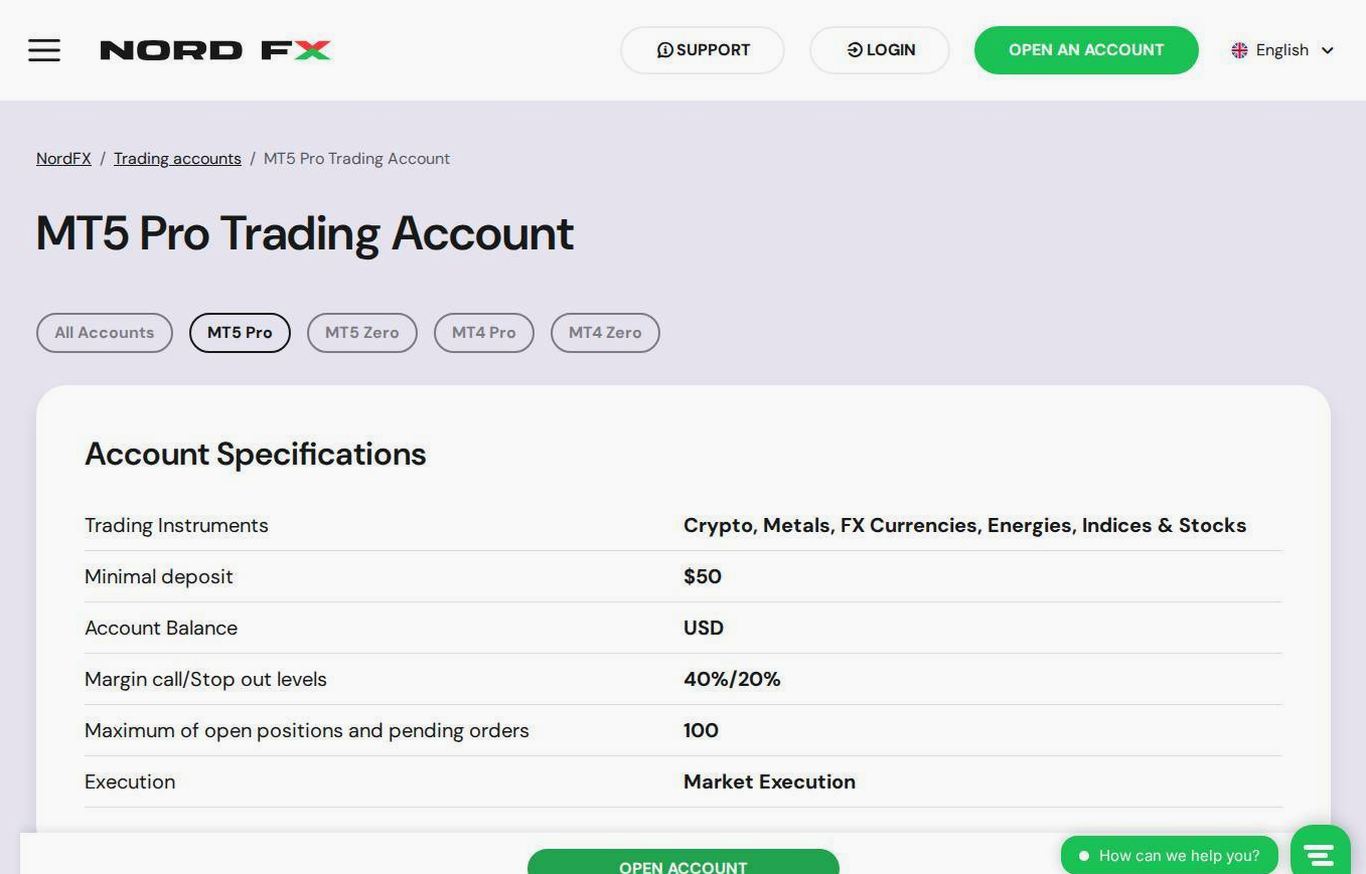 The platform page on the NordFX website