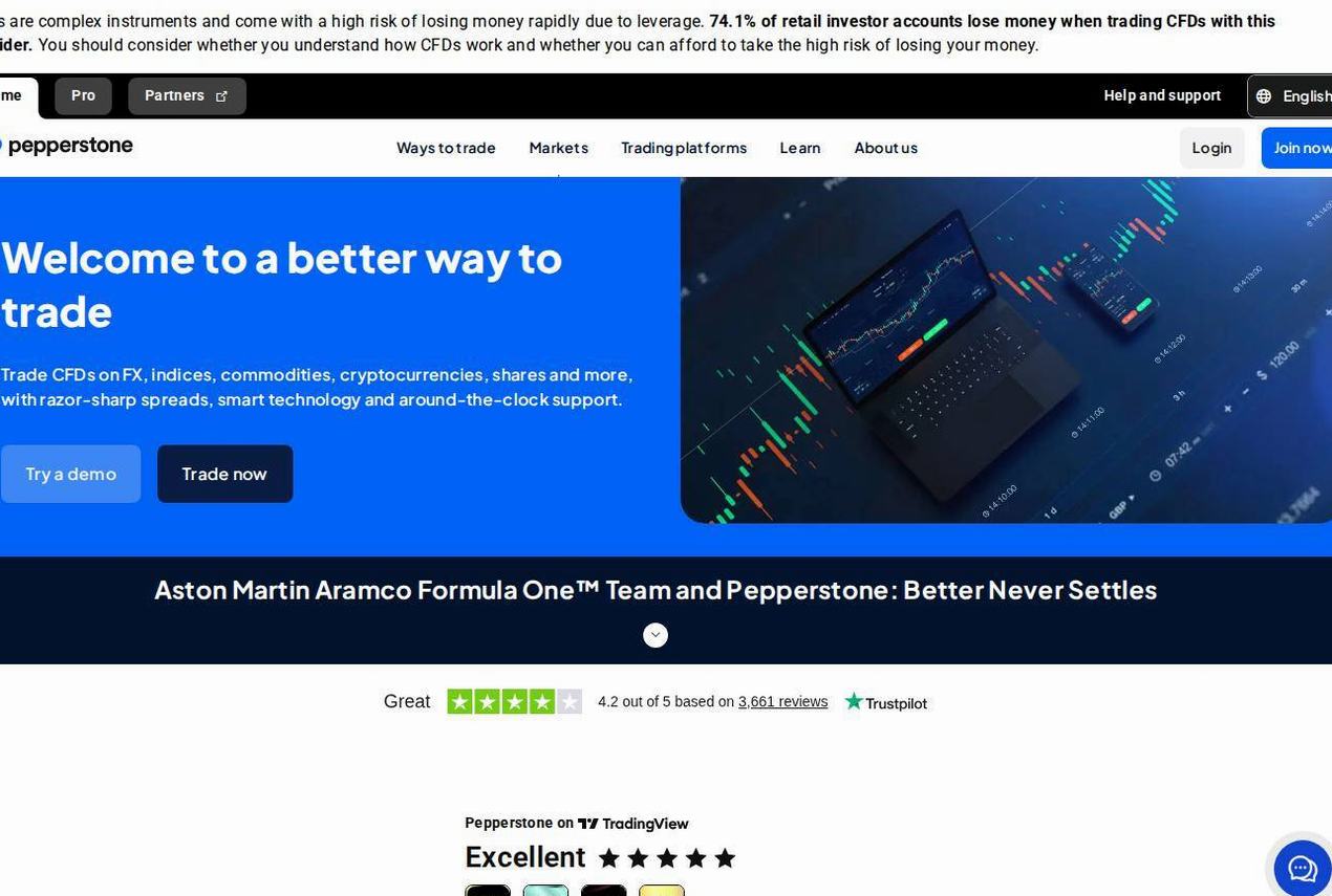 Screenshot of the Pepperstone website