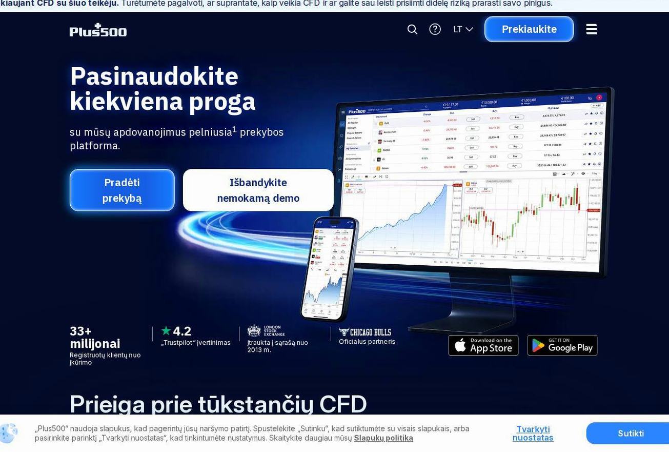Screenshot of the Plus500 website