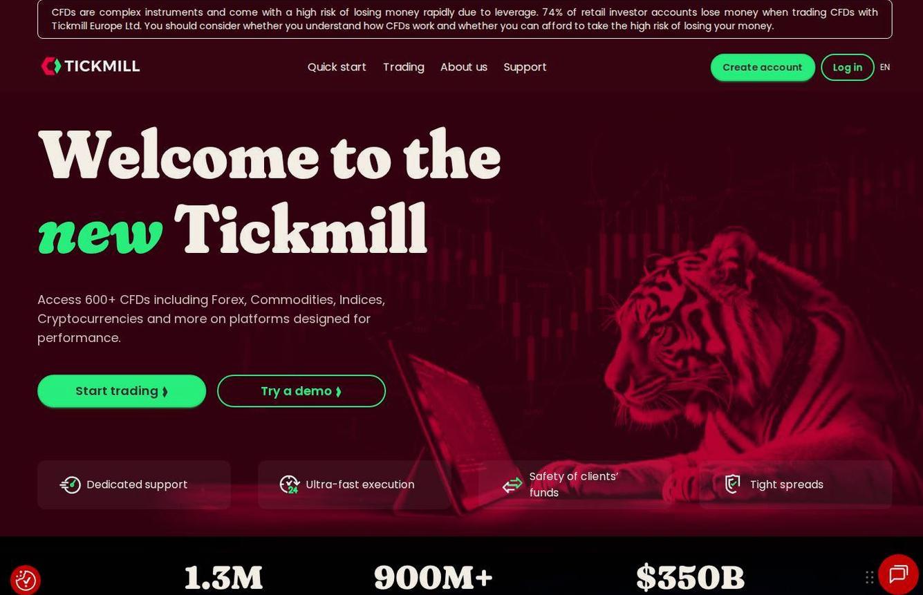 Screenshot of the Tickmill website