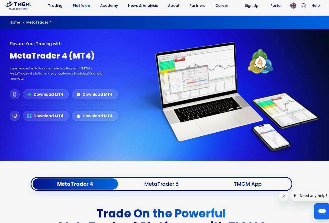 The platform page on the TMGM website