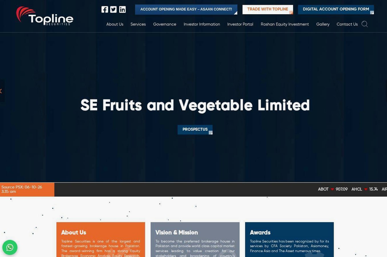 Screenshot of the Topline Securities website