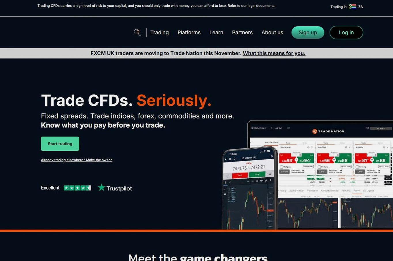Screenshot of the Trade Nation website
