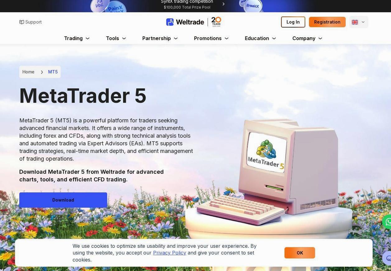 The platform page on the Weltrade website