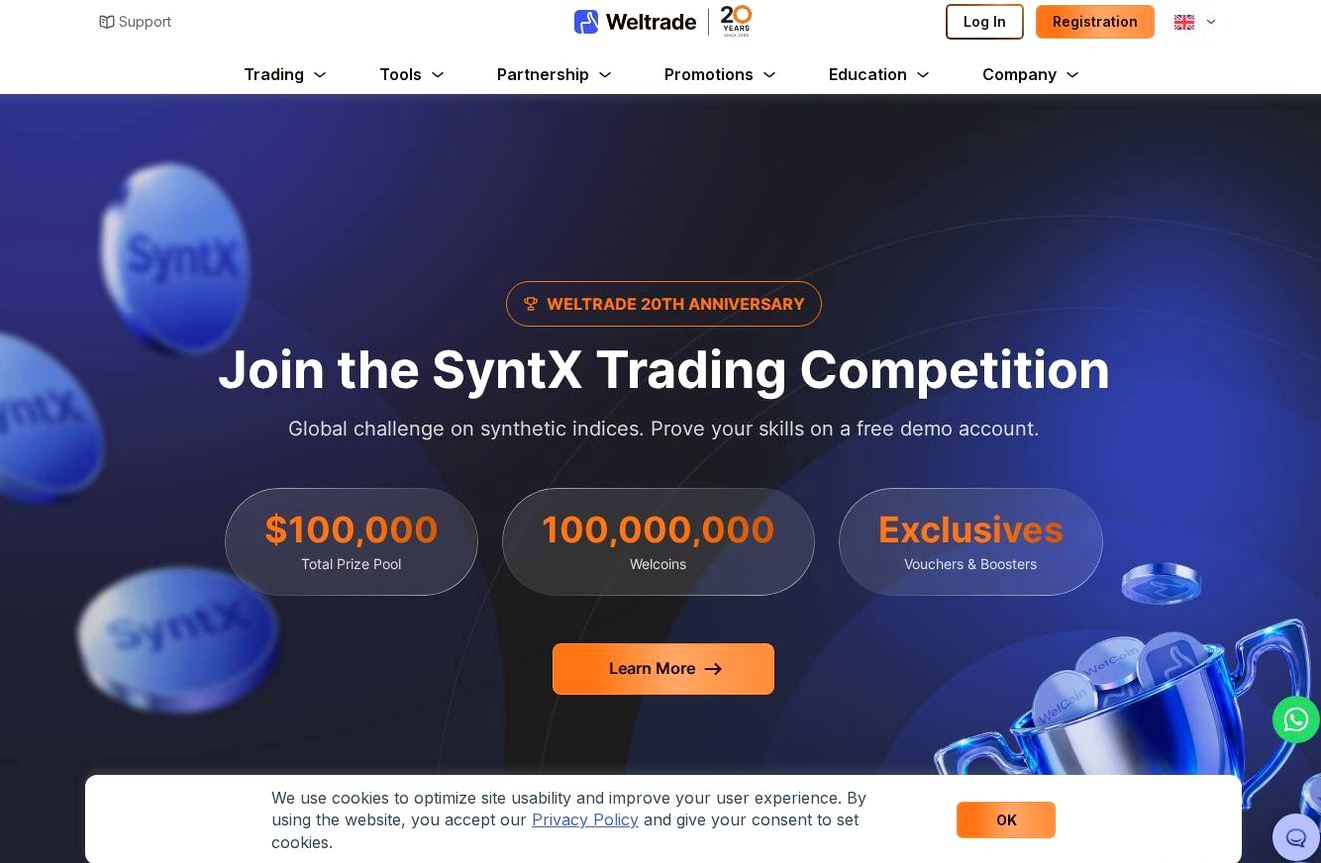 Screenshot of the Weltrade website